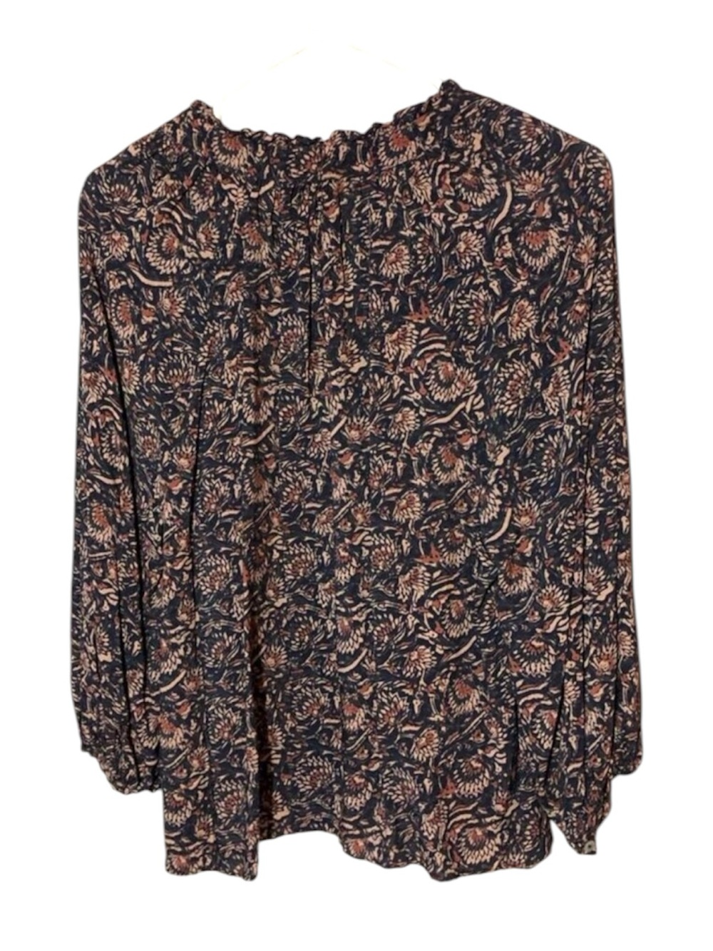 Faherty Portia Blouse Small Boho Floral Print V-Neck Artisan Block Print Top - Picture 4 of 10